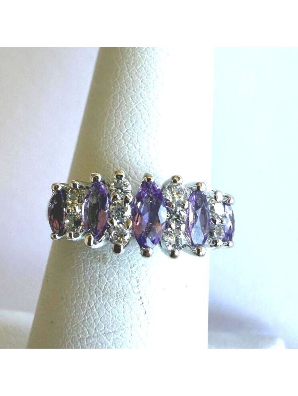 Sterling Silver Ring with Purple Gemstones 5.75 Vintage Art Deco